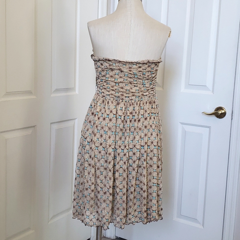 💐 Vintage Diane von Furstenberg Silk Strapless Boho Dress Beige Turquoise  • 8 - Picture 5 of 13